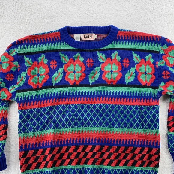Heidi Klum Intimates Sweaters - Vintage Heidi Sweater XS Knit Pullover‎ Floral Acrylic 80s Flower